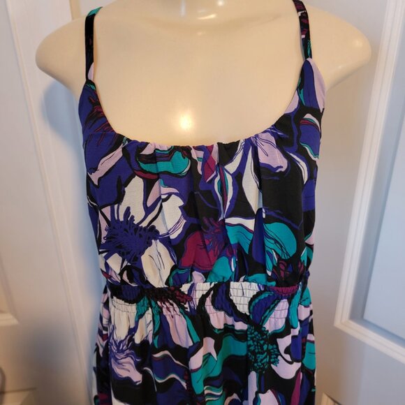 Elle Women's Blue Floral Polyester Scoop Neck Sleeveless Long Maxi - Picture 2 of 16